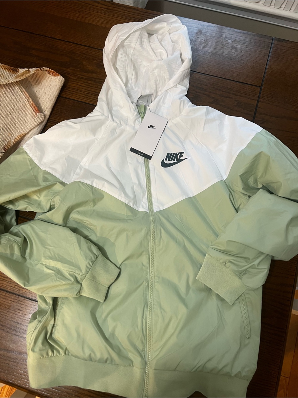 Nike Girls Colorblock Windbreaker in Sage Green and White